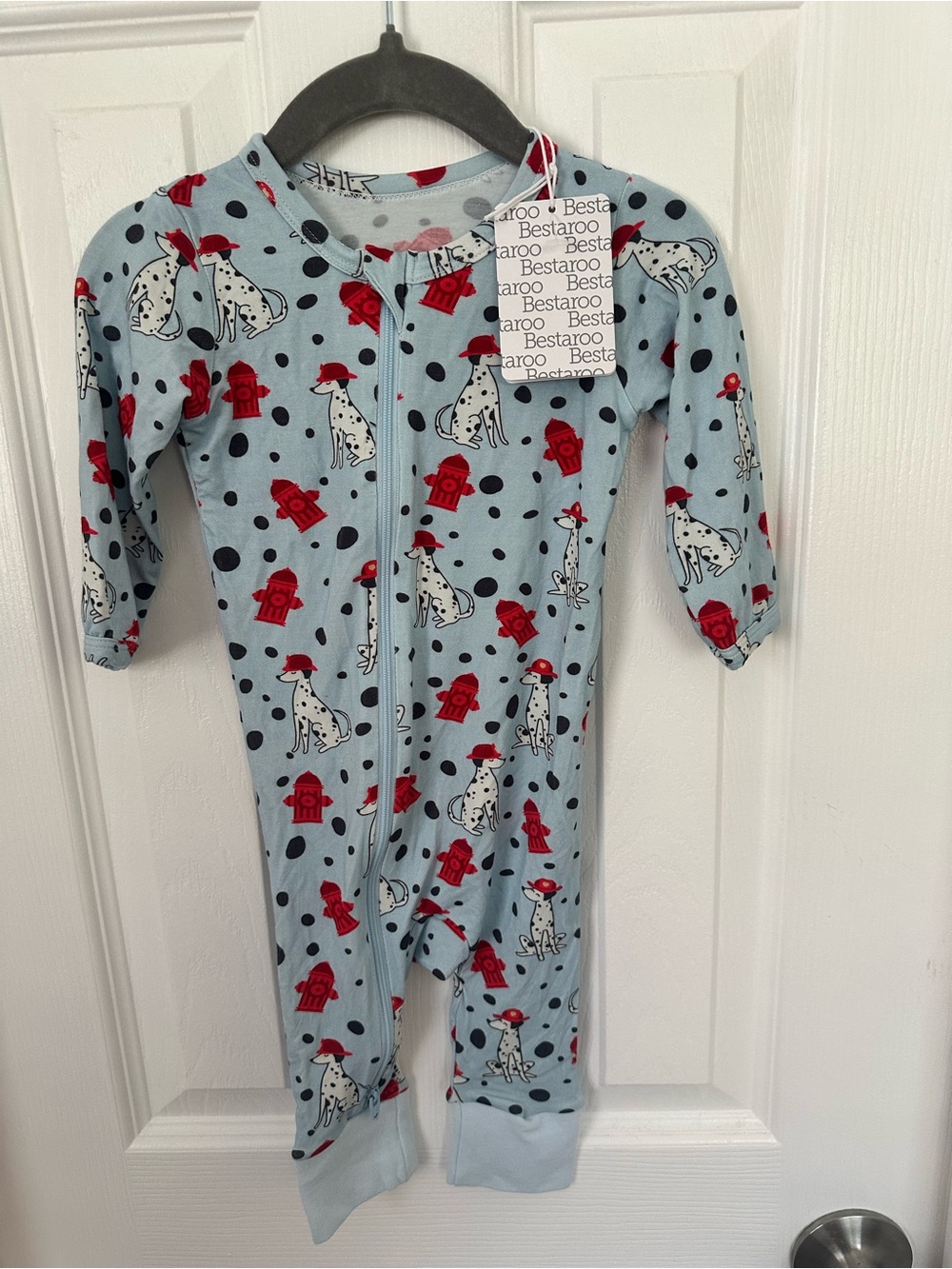 Light Blue Dalmatian & Fire Hydrant Footed One-Piece NWT